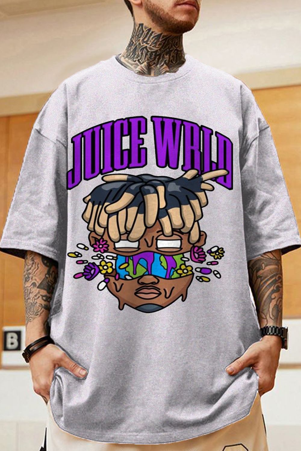 juicewrld cartoon casual personality men's short-sleeved T-shirt