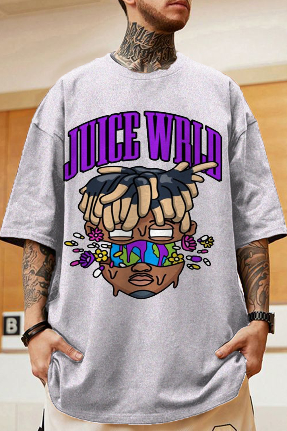 juicewrld cartoon casual personality men's short-sleeved T-shirt