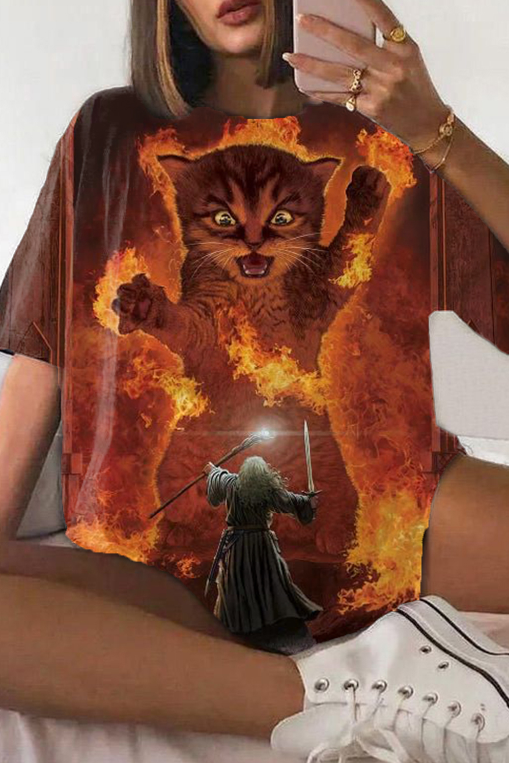 Lord of the Rings Personalized Cat Printed Ladies Short Sleeve T-Shirt