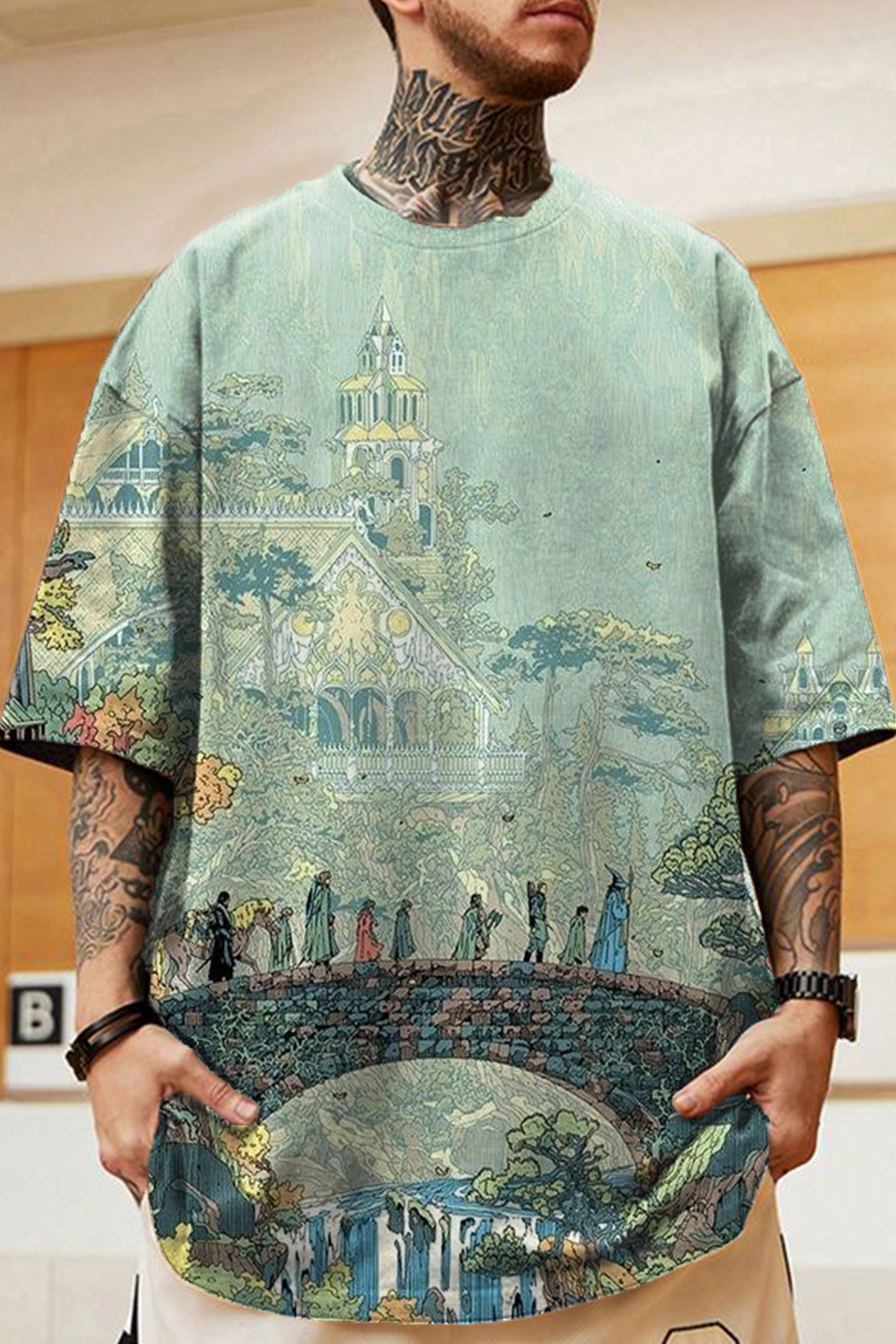 Lord of the Rings oil painting men's loose short-sleeved T-shirt