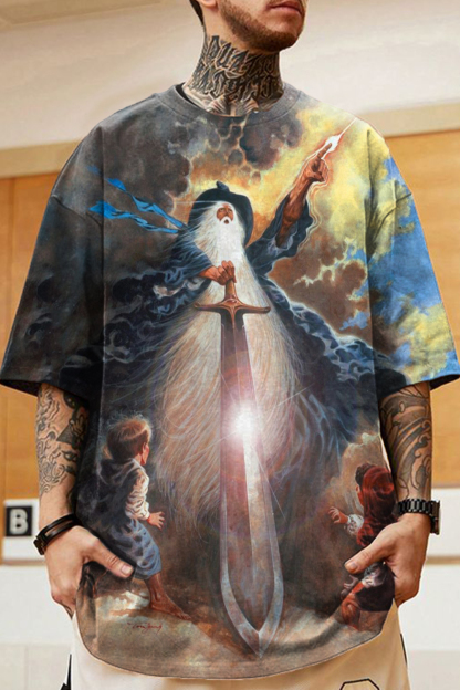 Lord of the Rings oil painting retro print loose short-sleeved T-shirt