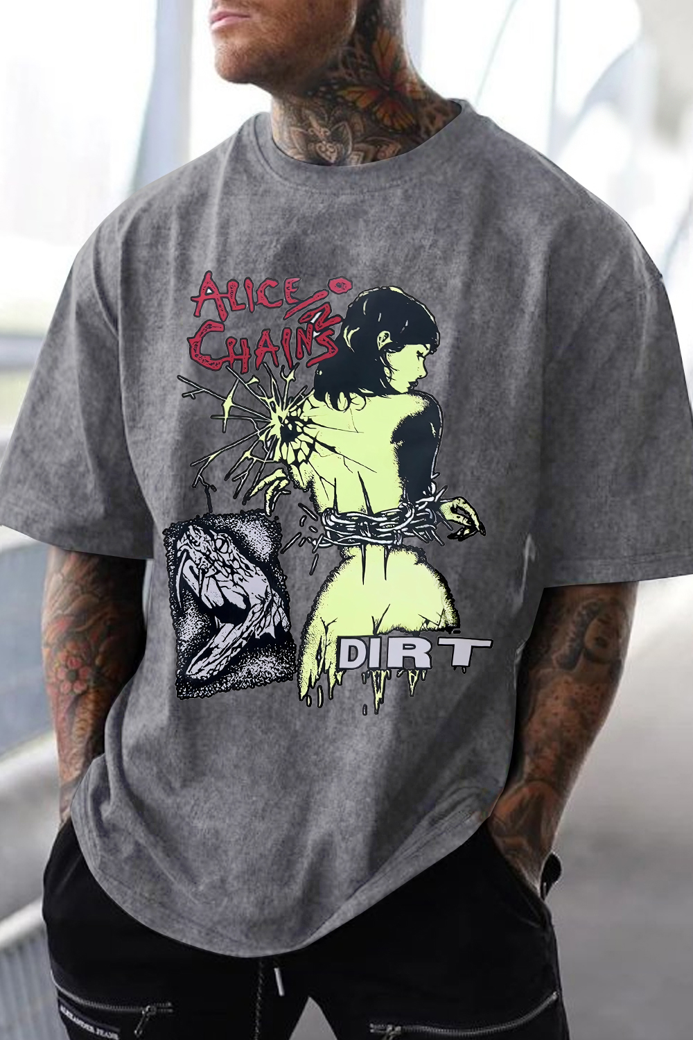 aliceinchains Washed cotton men's short-sleeved T-shirt