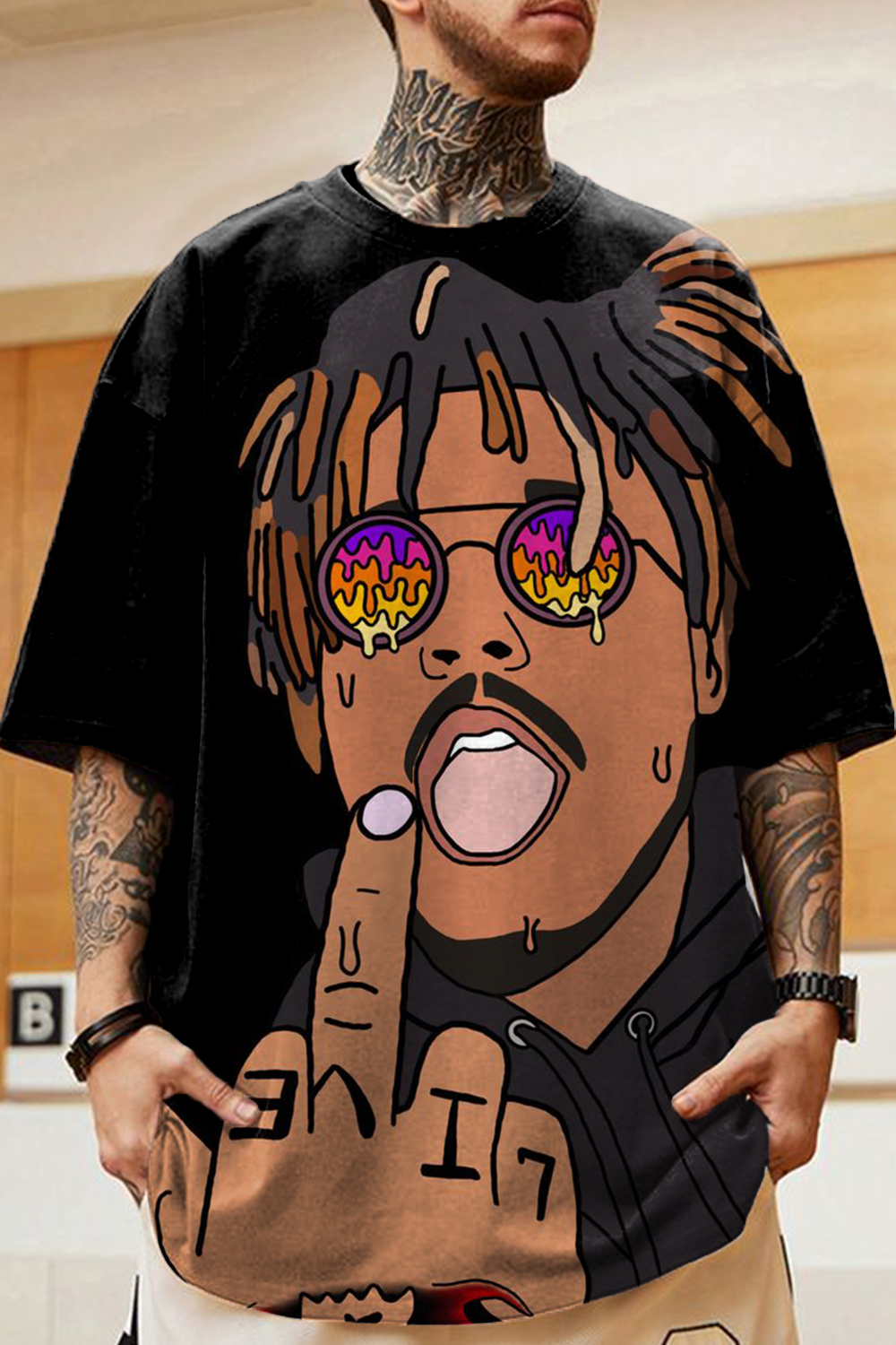 juicewrld cartoon casual men's short-sleeved T-shirt