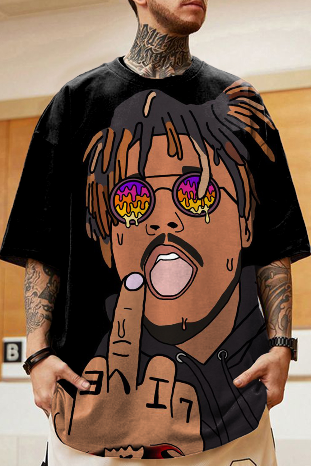 juicewrld cartoon casual men's short-sleeved T-shirt