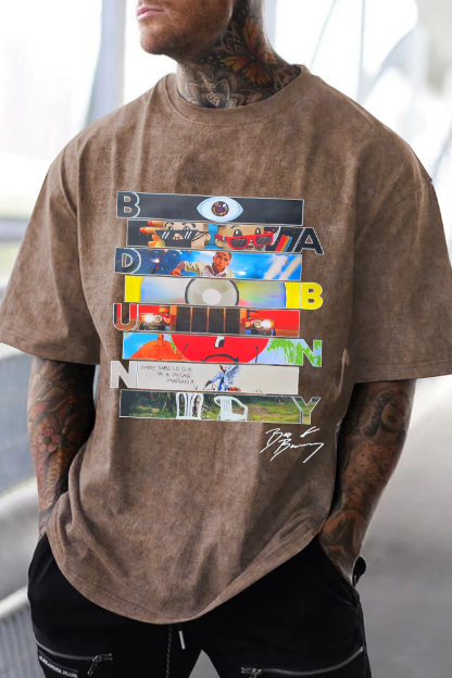 Bad Bunny Signature Washed cotton men's short-sleeved T-shirt