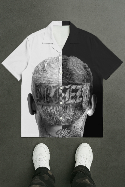 cb black and white stitching short-sleeved shirt