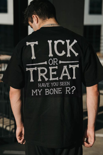Tick or Treat Bone Font Halloween Graphic T‑Shirt