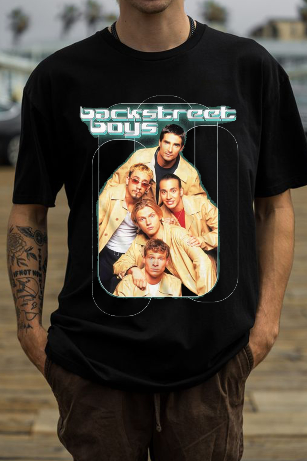 Backstreet Boys Loops W Teal Glow Black Adult T-Shirt