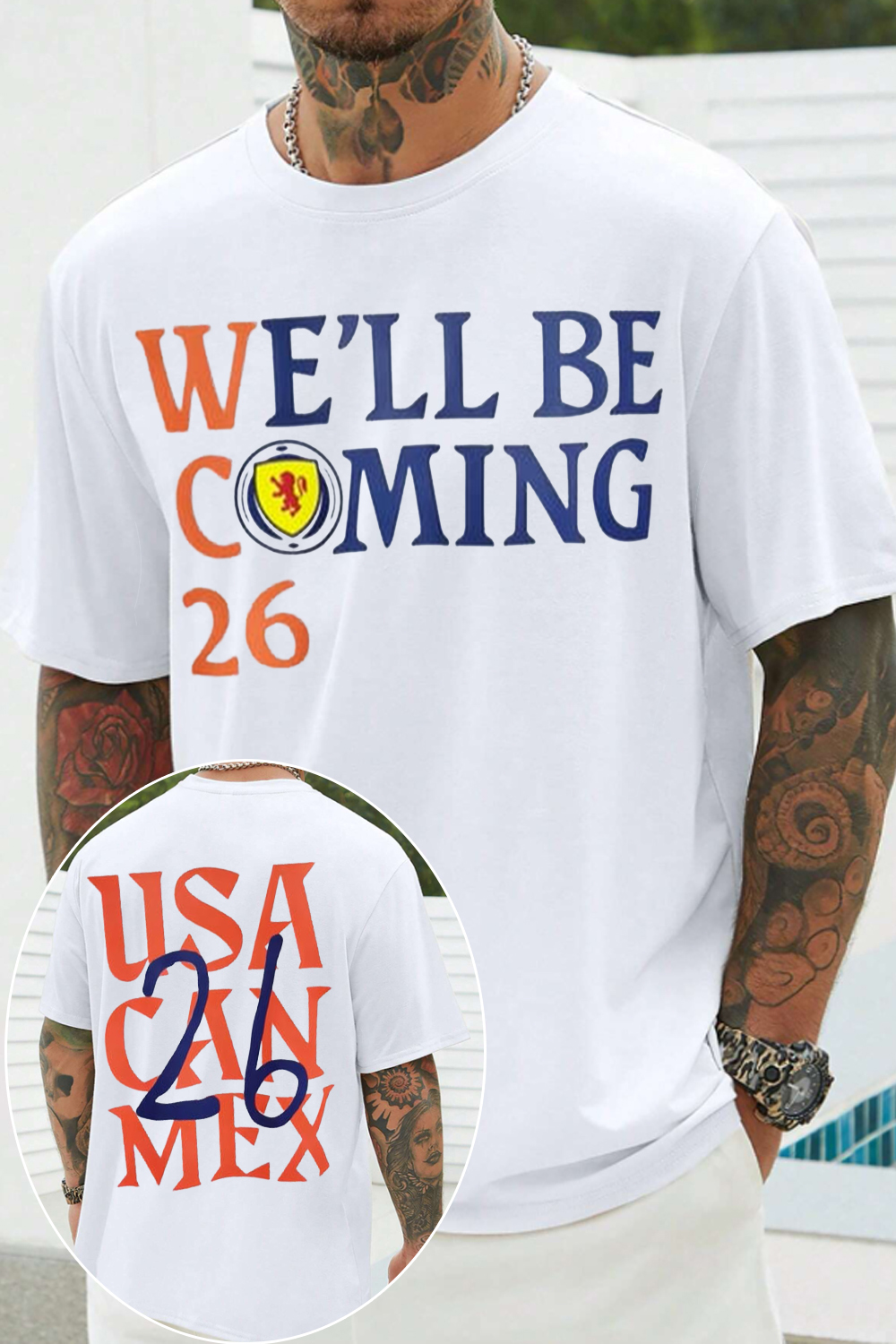 Wearing We'll Be Coming Scotland Shirt With Pride