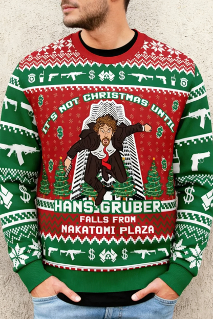 Hans Gruber Fall Nakatomi Plaza Die Hard Ugly Christmas Sweater