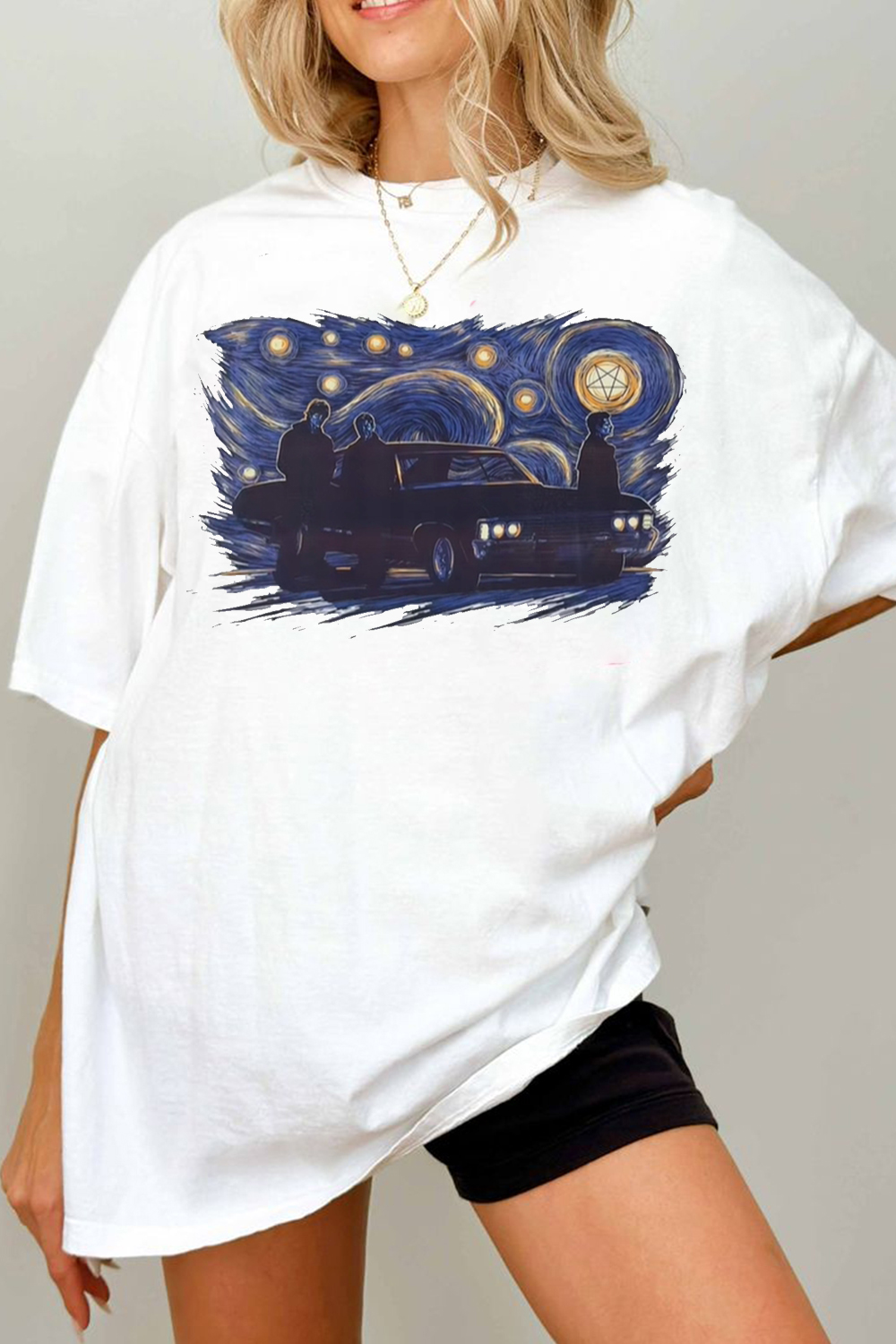 Supernatural in the styles of Van Gogh’s Starry Night  T-shirt