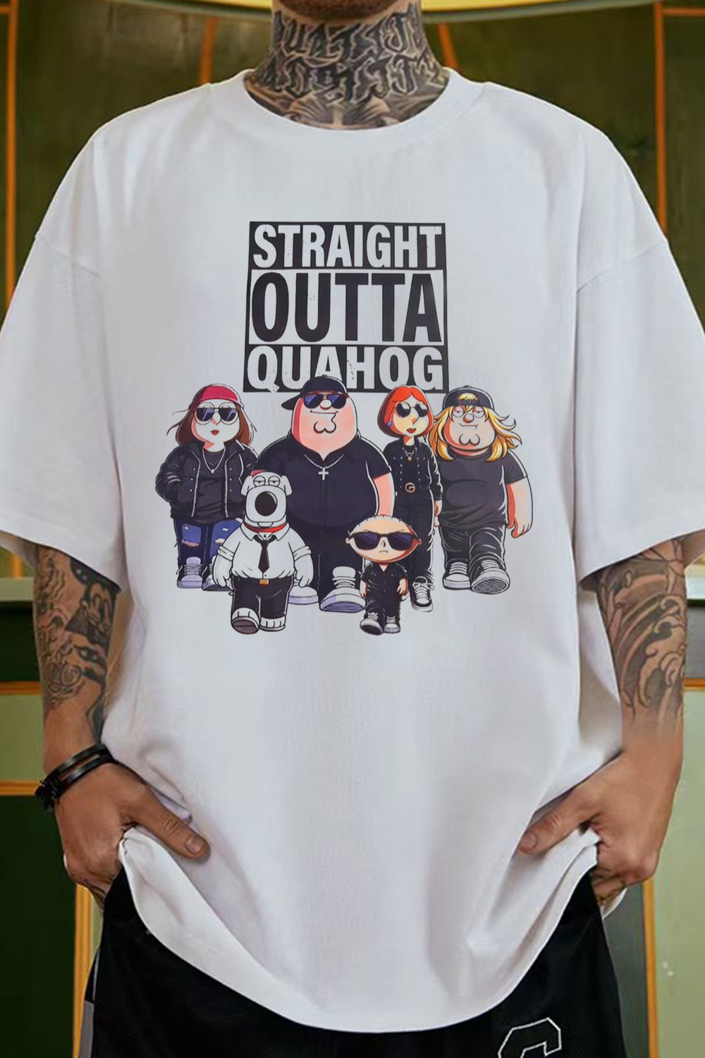 straight outta quahog cartoon tee