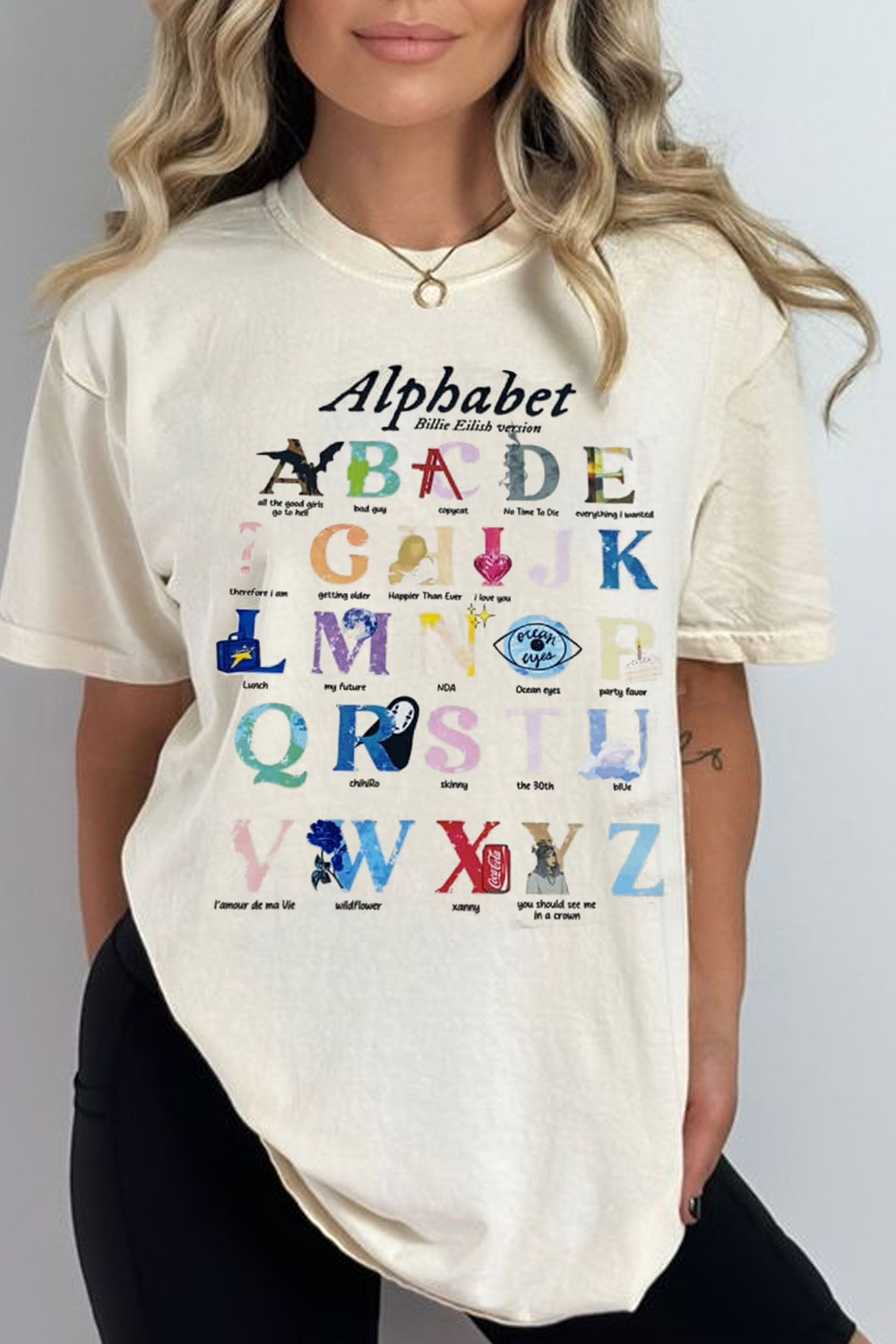 billieeilish cartoon letter ladies t-shirt