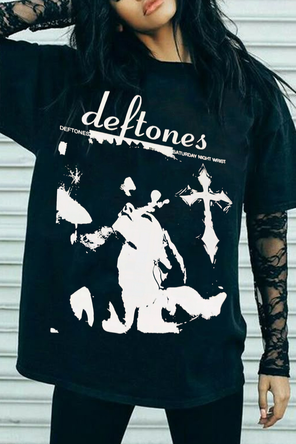 Deftones cross print short sleeve T-shirt