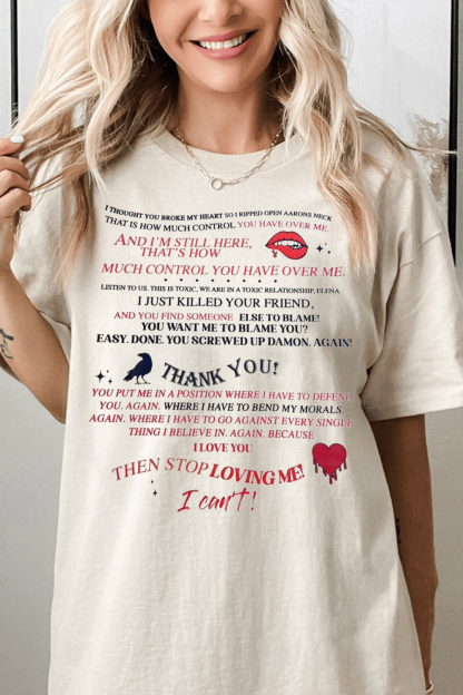 “Then stop loving me” - “I can’t!”  Tee