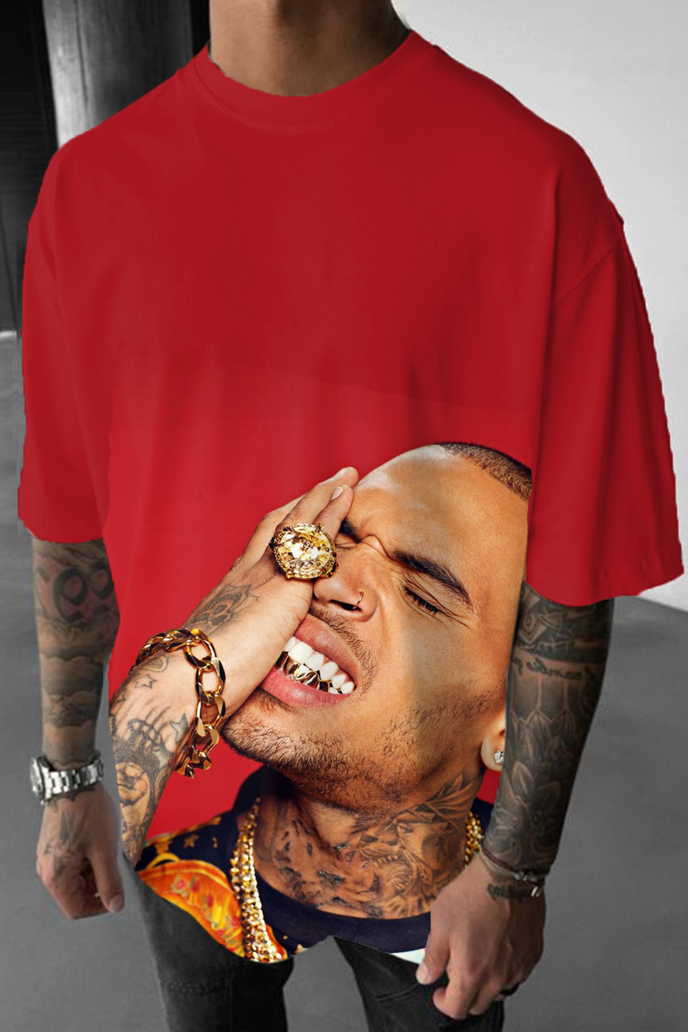 Chris Brown print short sleeve T-shirt