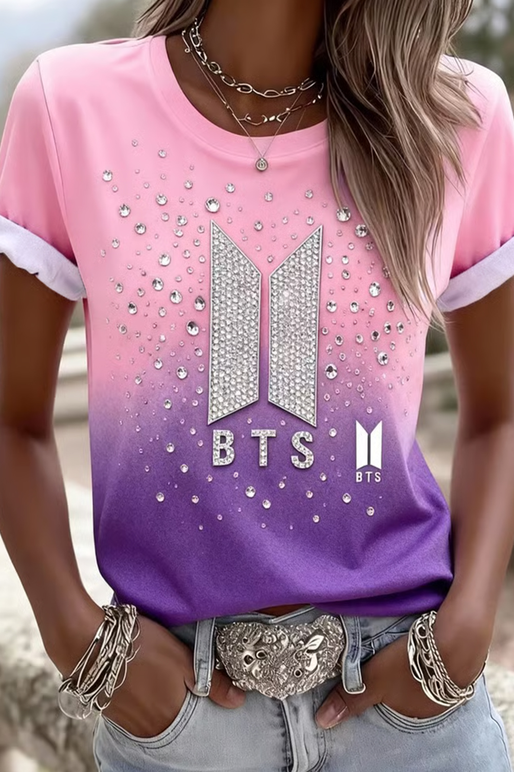 Women's Music Art Print Round Neck T-Shirt