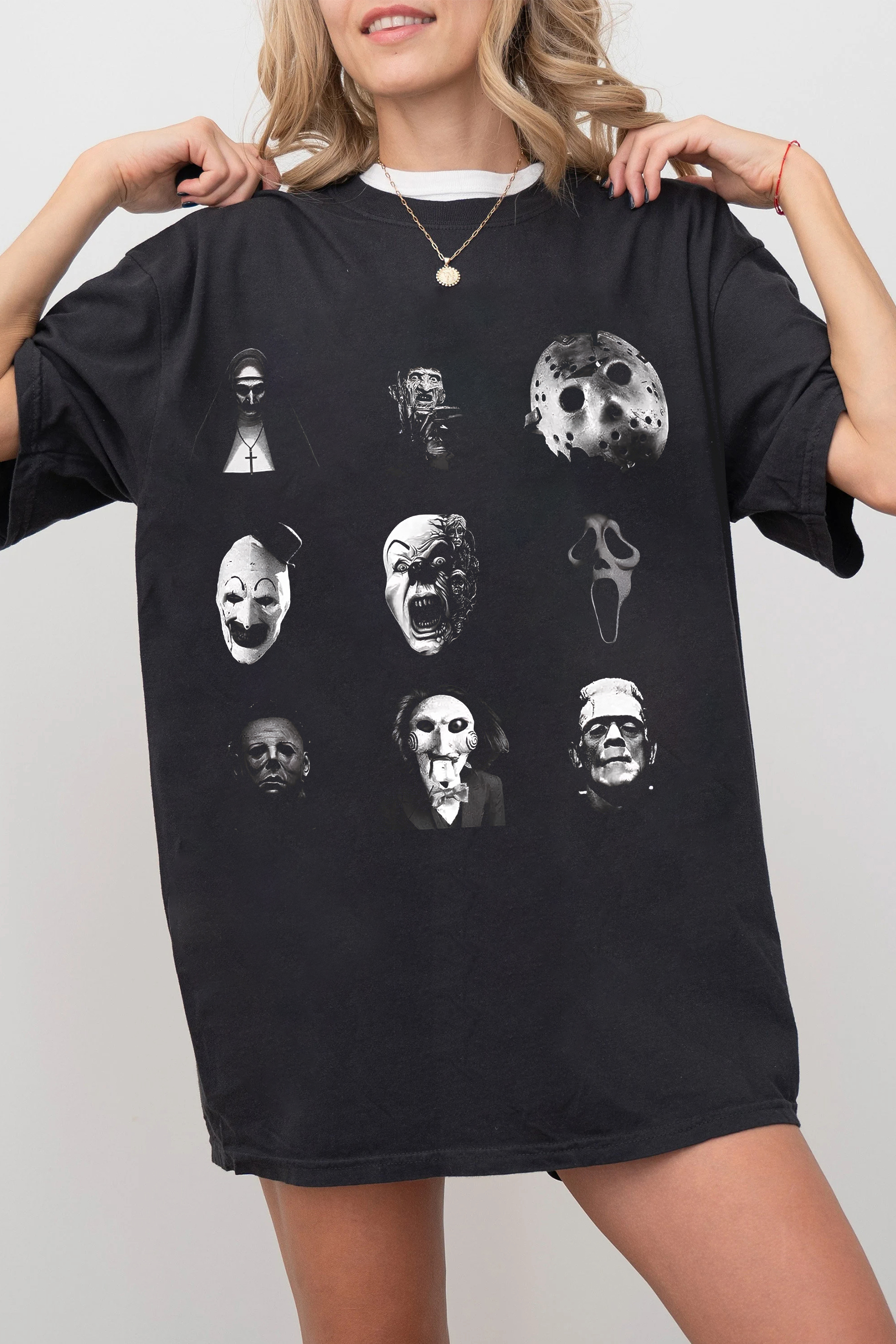 Vintage Style Horror Movie Characters Tee For Women
