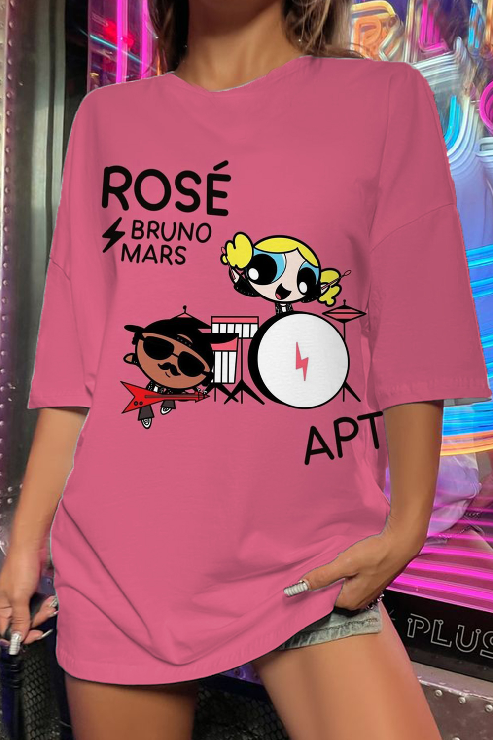 APT cartoon poster print round neck short sleeve T-shirt