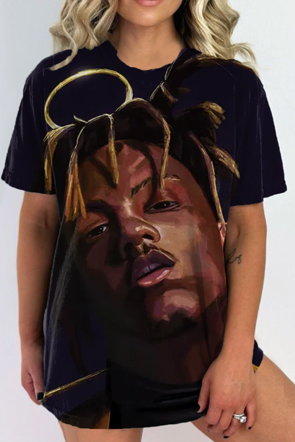 Juice world oil painting print ladies short sleeve t-shirt