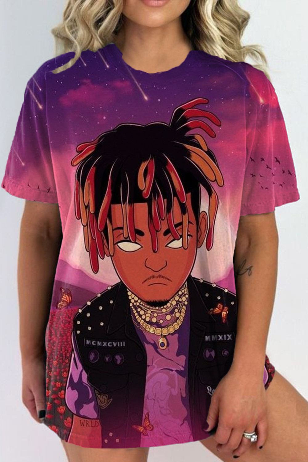 juice world cartoon round neck retro ladies t-shirt