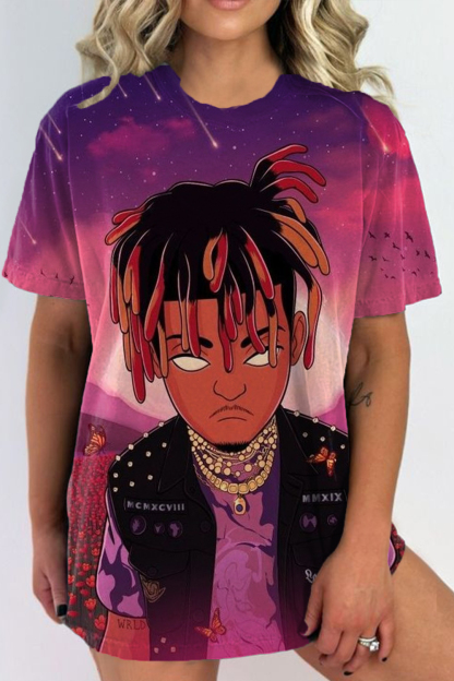 juice world cartoon round neck retro ladies t-shirt