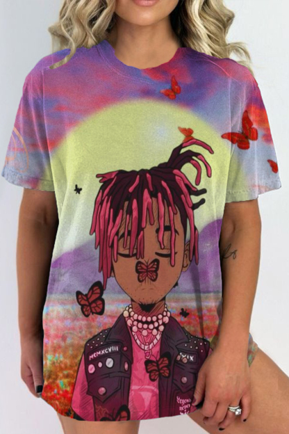 juice world cartoon round neck ladies t-shirt