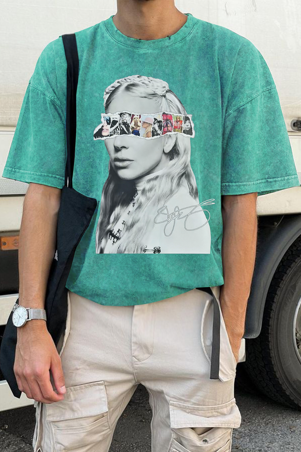 ladygaga Albums washed cotton printed short-sleeved T-shirt