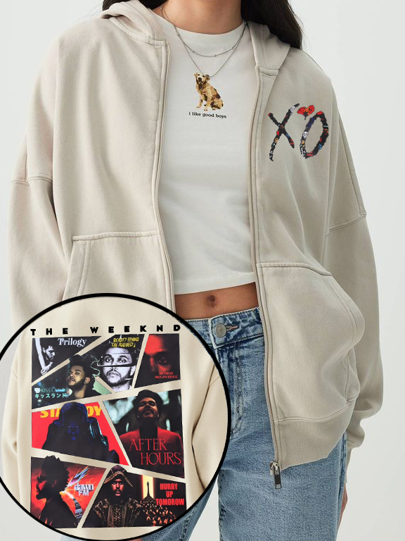 the weekend double-sided printed hooded zip-up sweatshirt