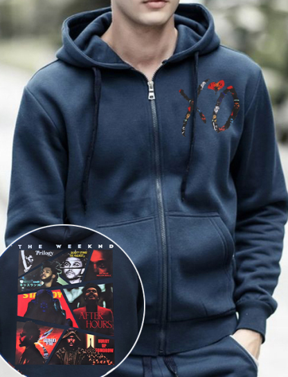 the weekend double-sided printed hooded zip-up sweatshirt