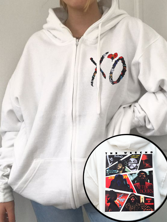 the weekend double-sided printed hooded zip-up sweatshirt