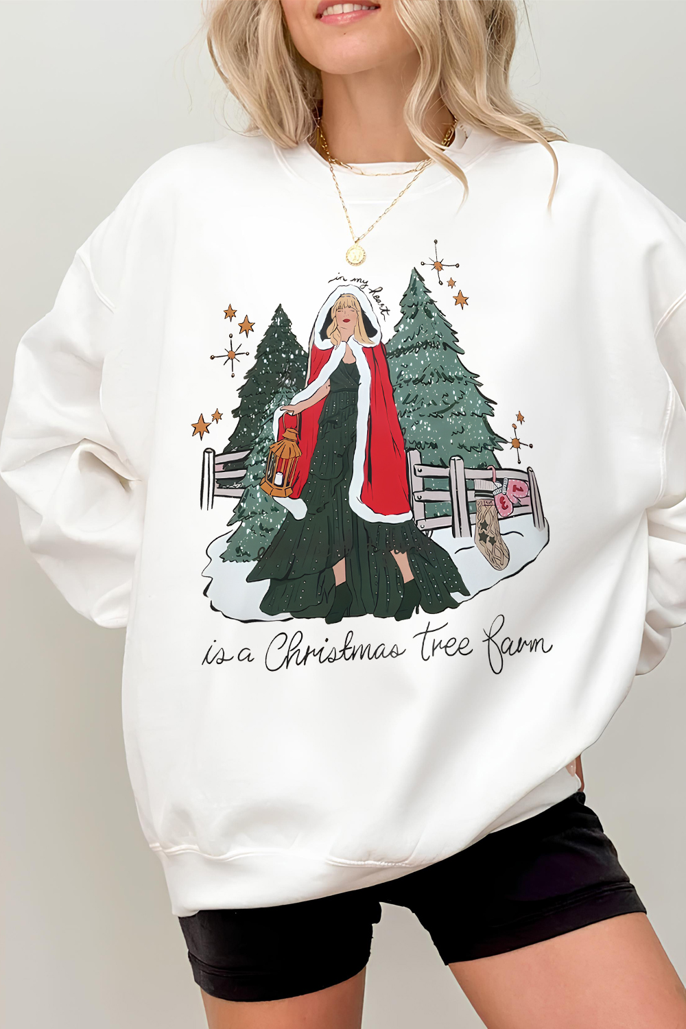 Taylor in a Christmas tree farm Fleece Sweatshirt For Women