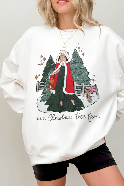 Taylor in a Christmas tree farm Fleece Sweatshirt For Women