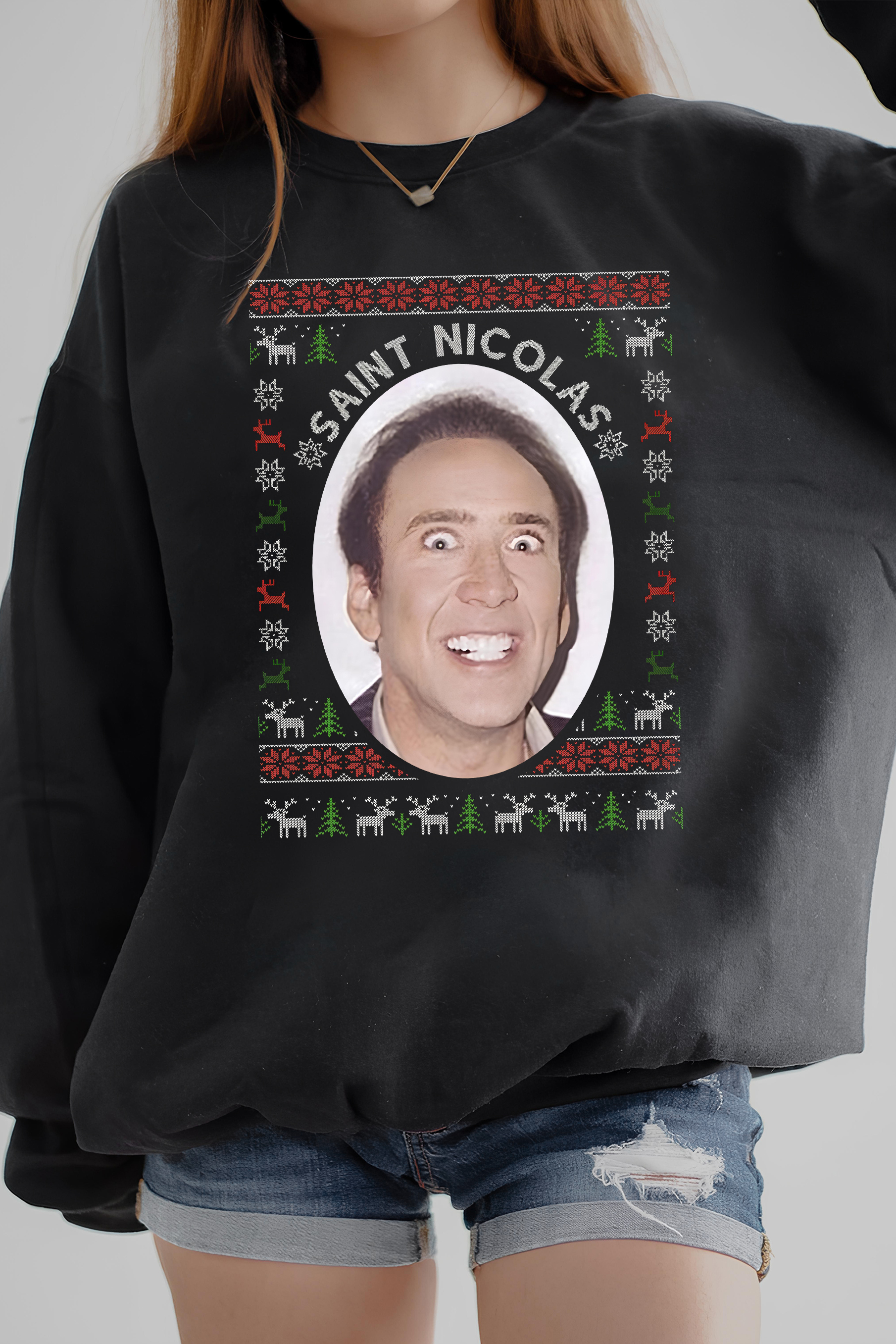 Nicholas Cage Christmas Fleece Sweatshirt For Women