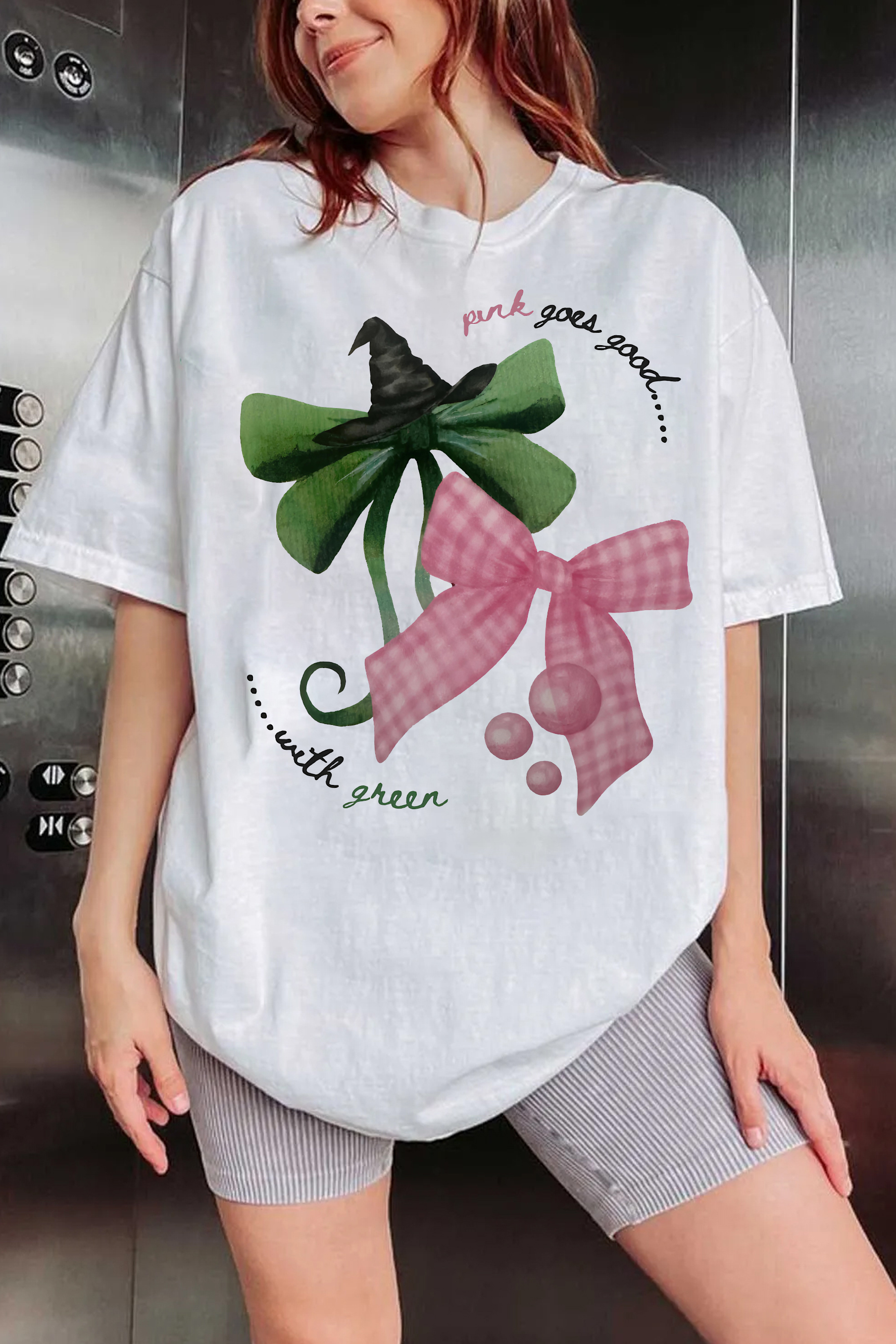 Wicked Witch And Princess Pink & Green Bow  Tee For Women