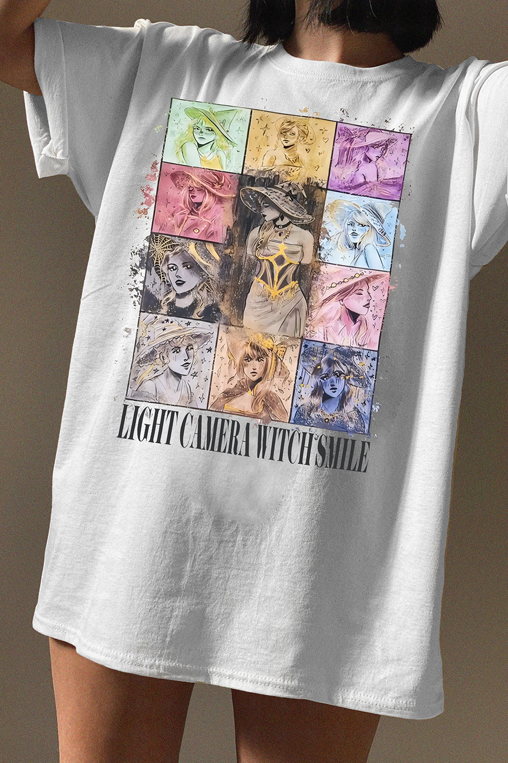 Cartoon Swiftie Light Camera Witch Smile Tee For Women