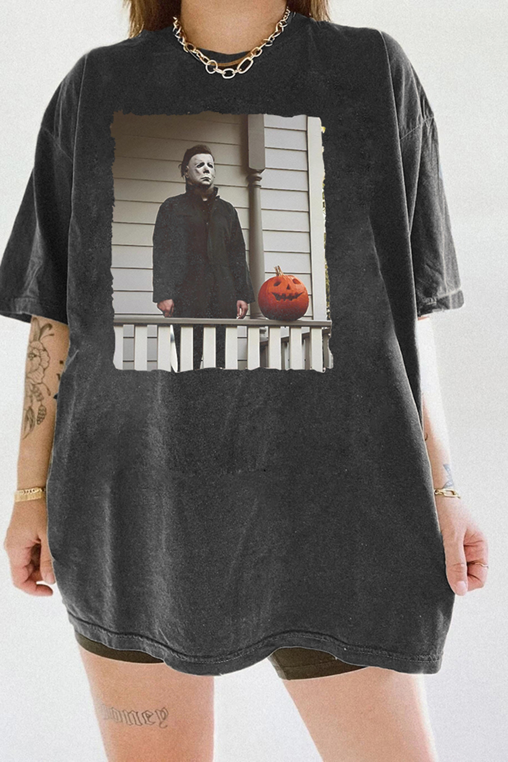 Vintage Horror Movie Halloween Michael Myers Graphic Tee For Women