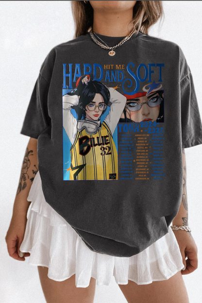 Hit Me Hard and Soft 2024 Cartoon Graphic Tee For Women