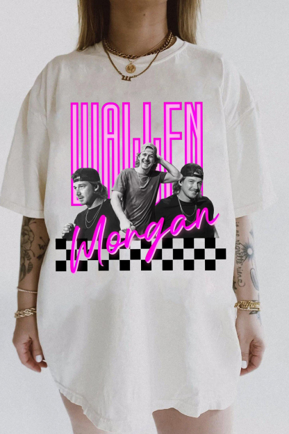 Western Checkered Neon Pink Morgan Wallen Tee For Women