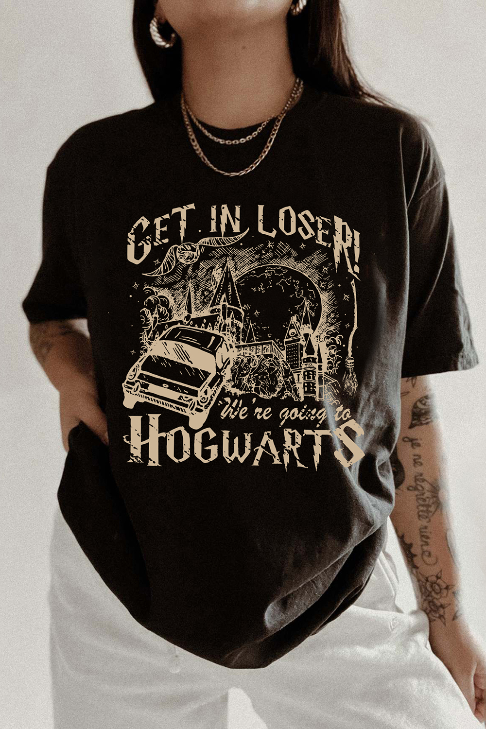 Wizard Flying Car Get In Loser We're Going To Hogwart Tee For Women