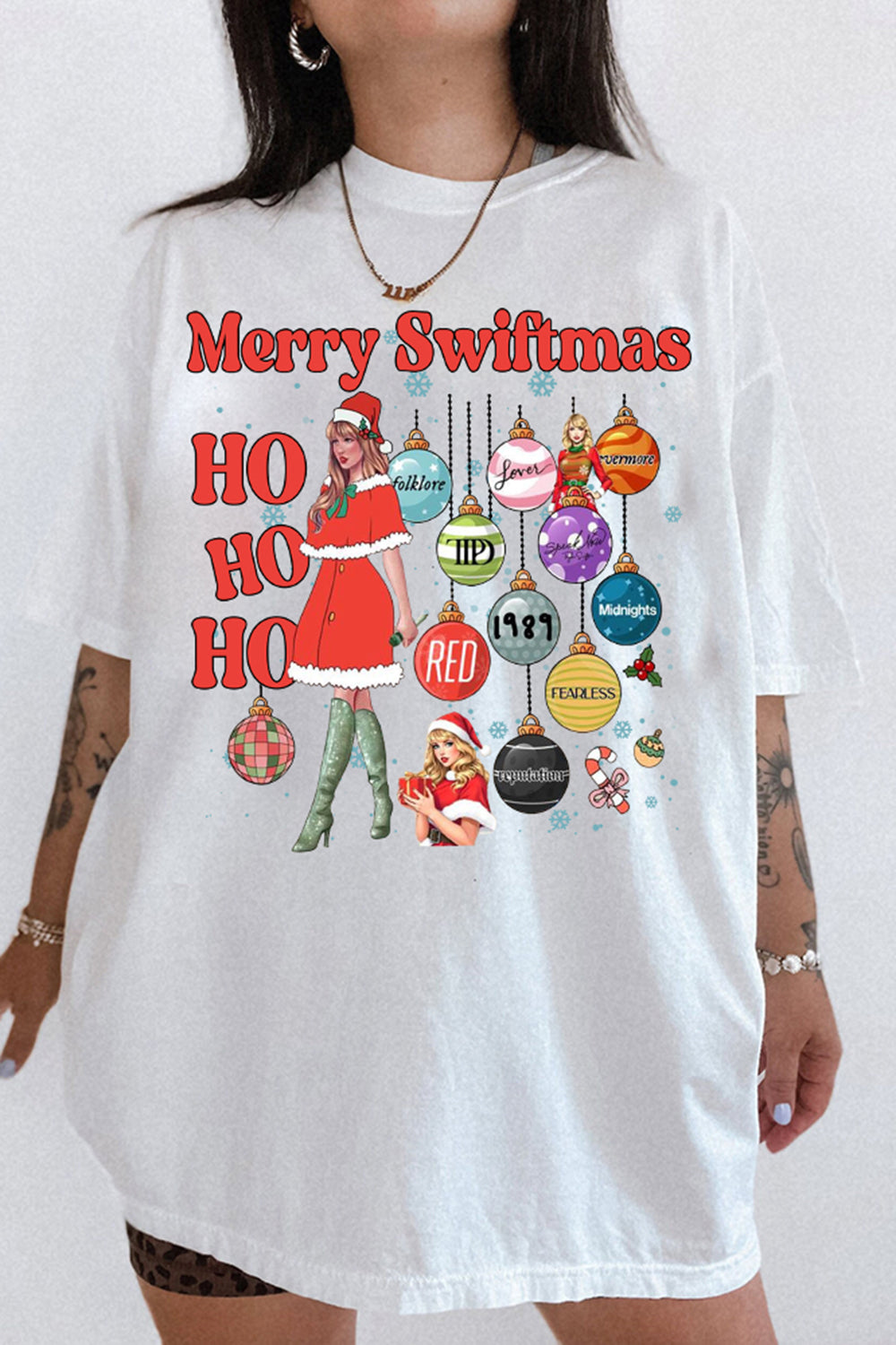 Merry Swiftmas Ho Ho Ho The Eras Tour Christmas Tee For Women