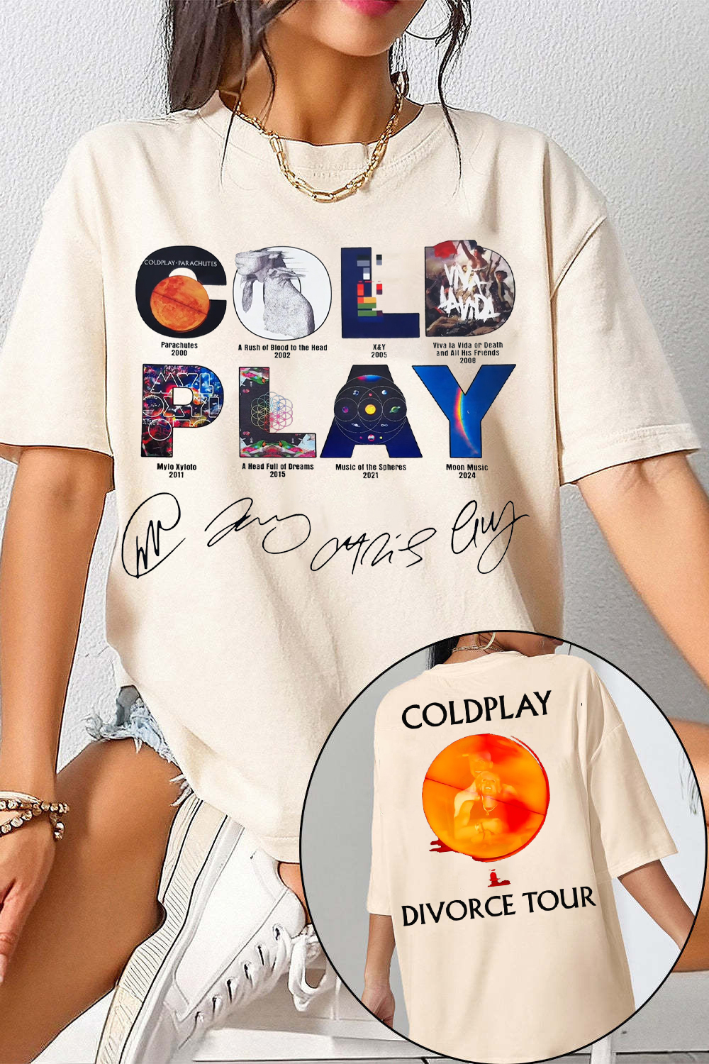 Coldplay 2-side print women tee