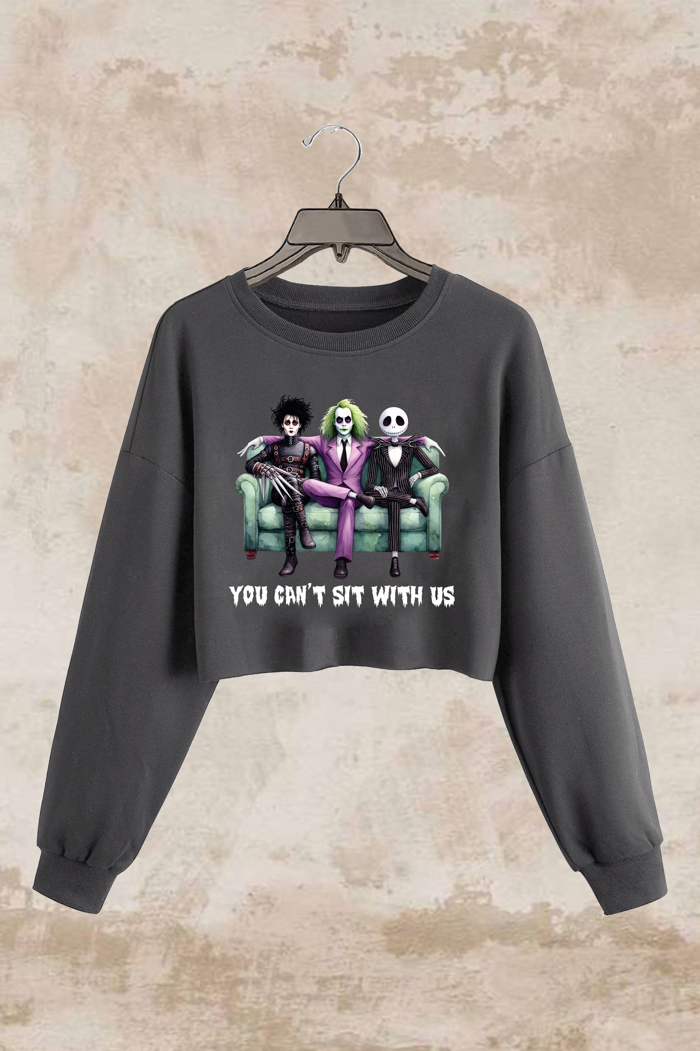 You Can’t Sit With Us Scary Halloween Horror Friends Crop Sweatshirt For Women