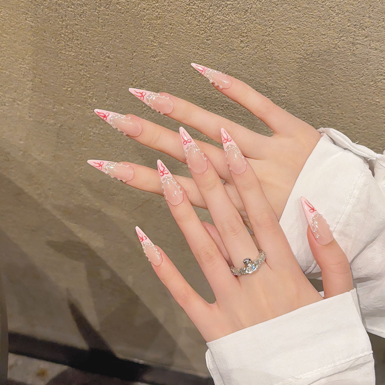 芭蕾舞鞋 | 水滴尖 | 极光纯欲梦幻 | 绑带立体蝴蝶结 | 纯手工穿戴甲