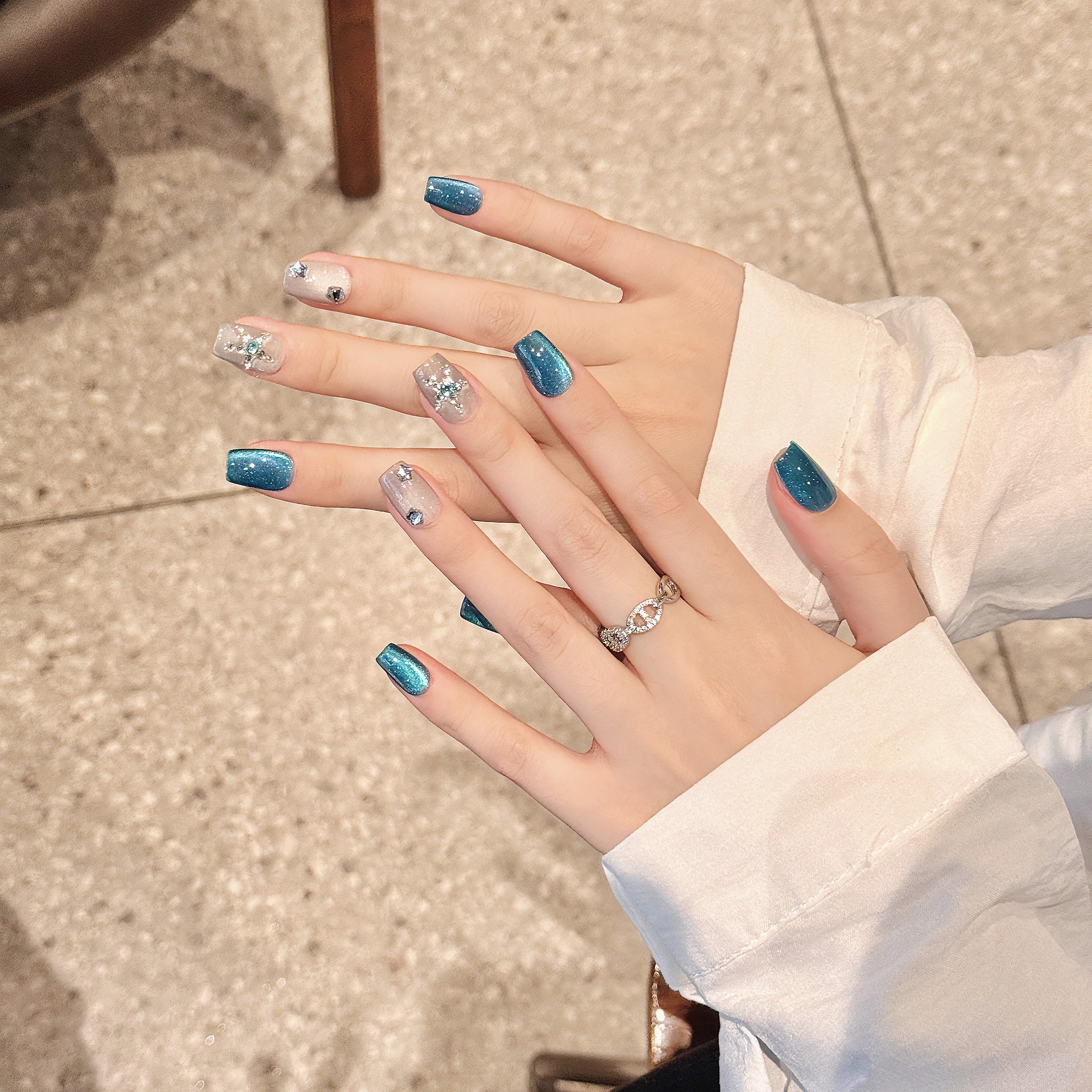 海的传说 | 短梯 | 克莱因蓝 | 冰透猫眼高级 | 纯手工穿戴甲