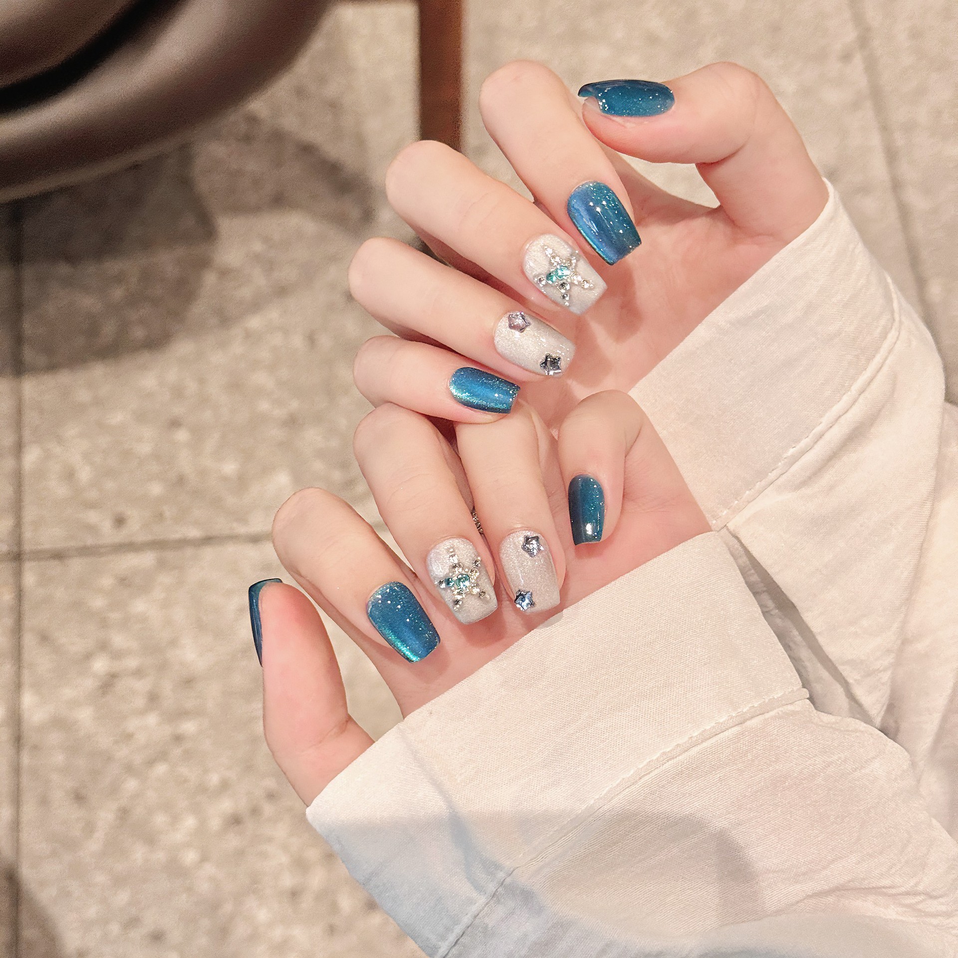 海的传说 | 短梯 | 克莱因蓝 | 冰透猫眼高级 | 纯手工穿戴甲