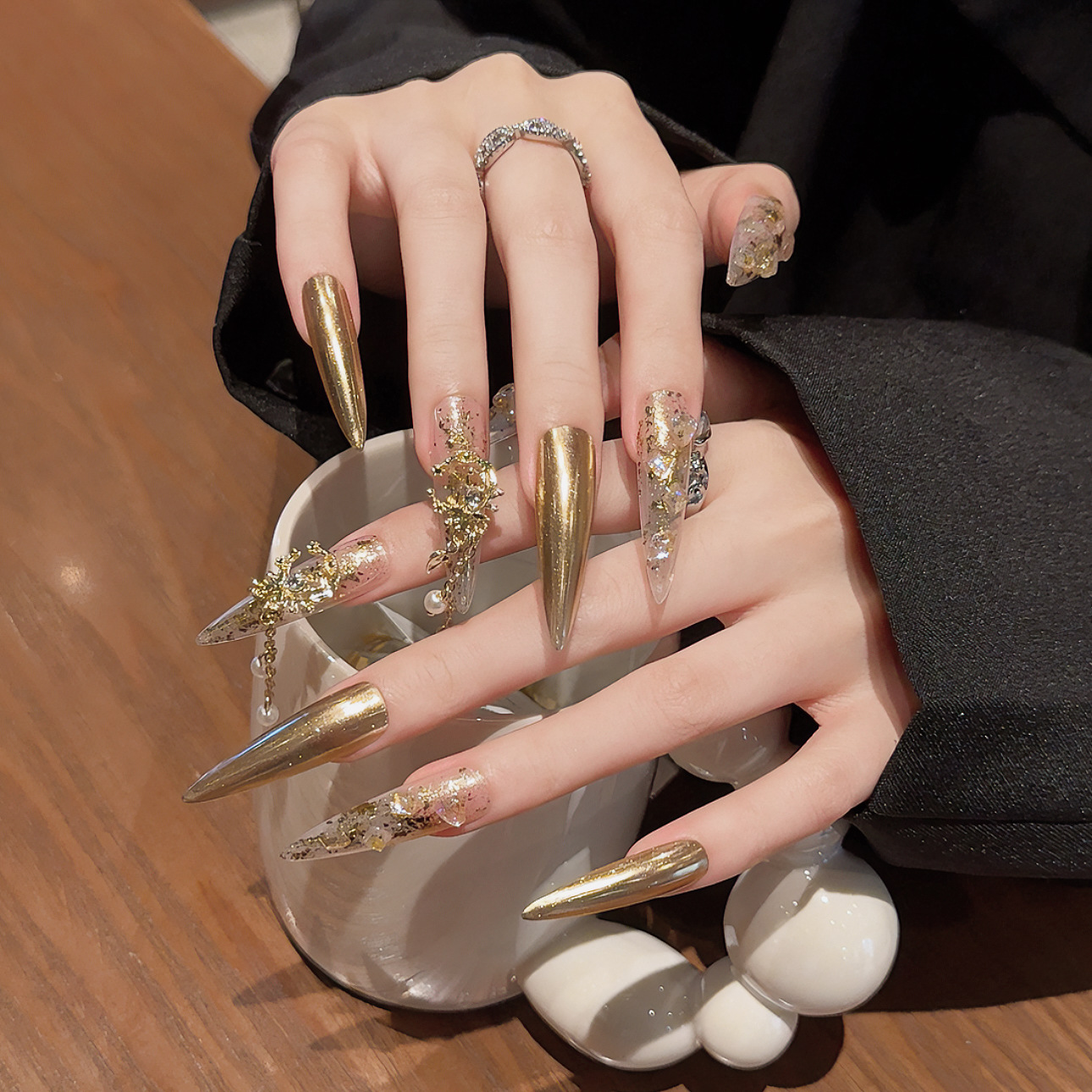 金色洛可可 | 水滴尖 | 立体浮雕天使 | 宫廷奢华原创设计 | 纯手工穿戴甲