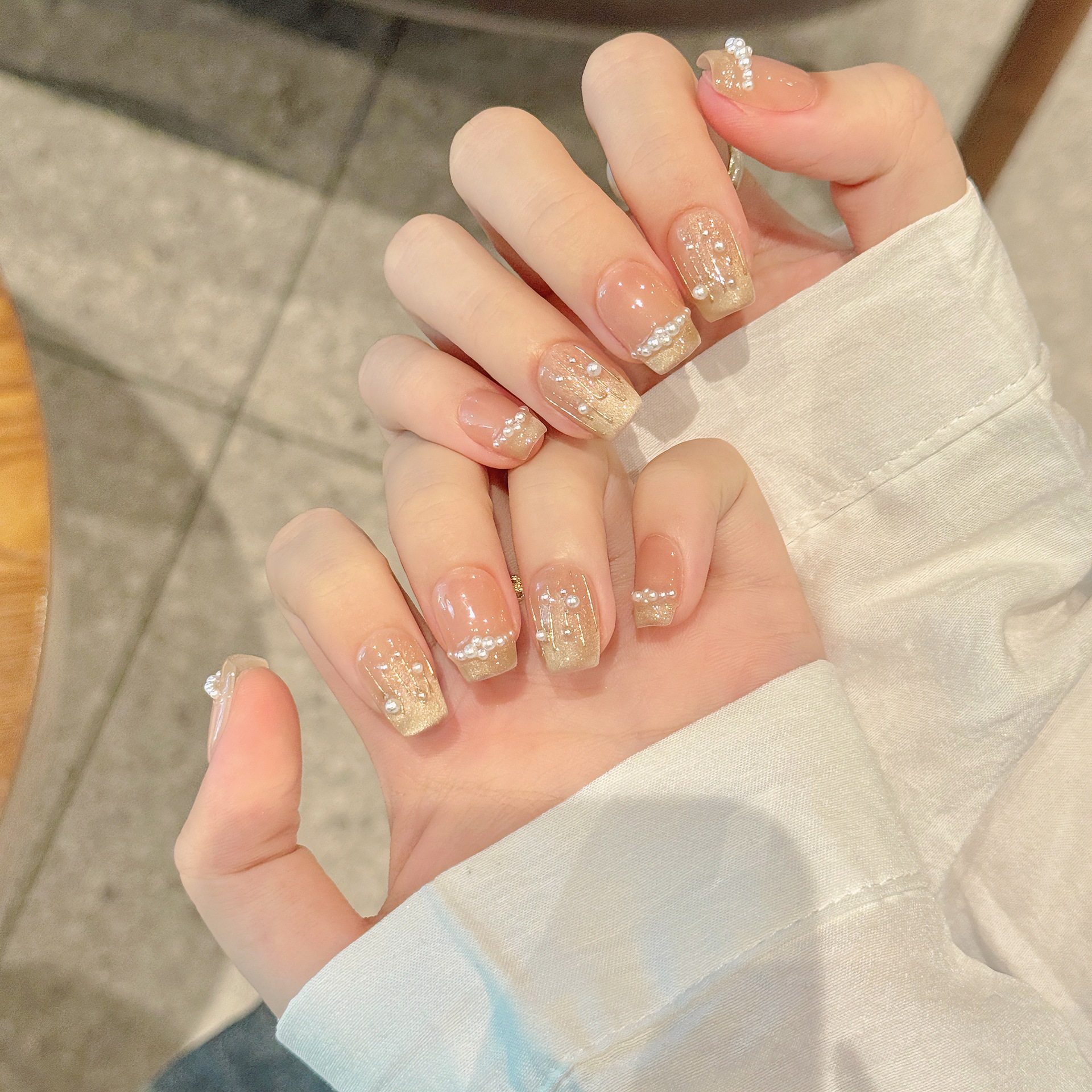 暮光曲调 | 短梯 | 法式手绘蝴蝶结 | 珍珠小花高级感 | 纯手工穿戴甲