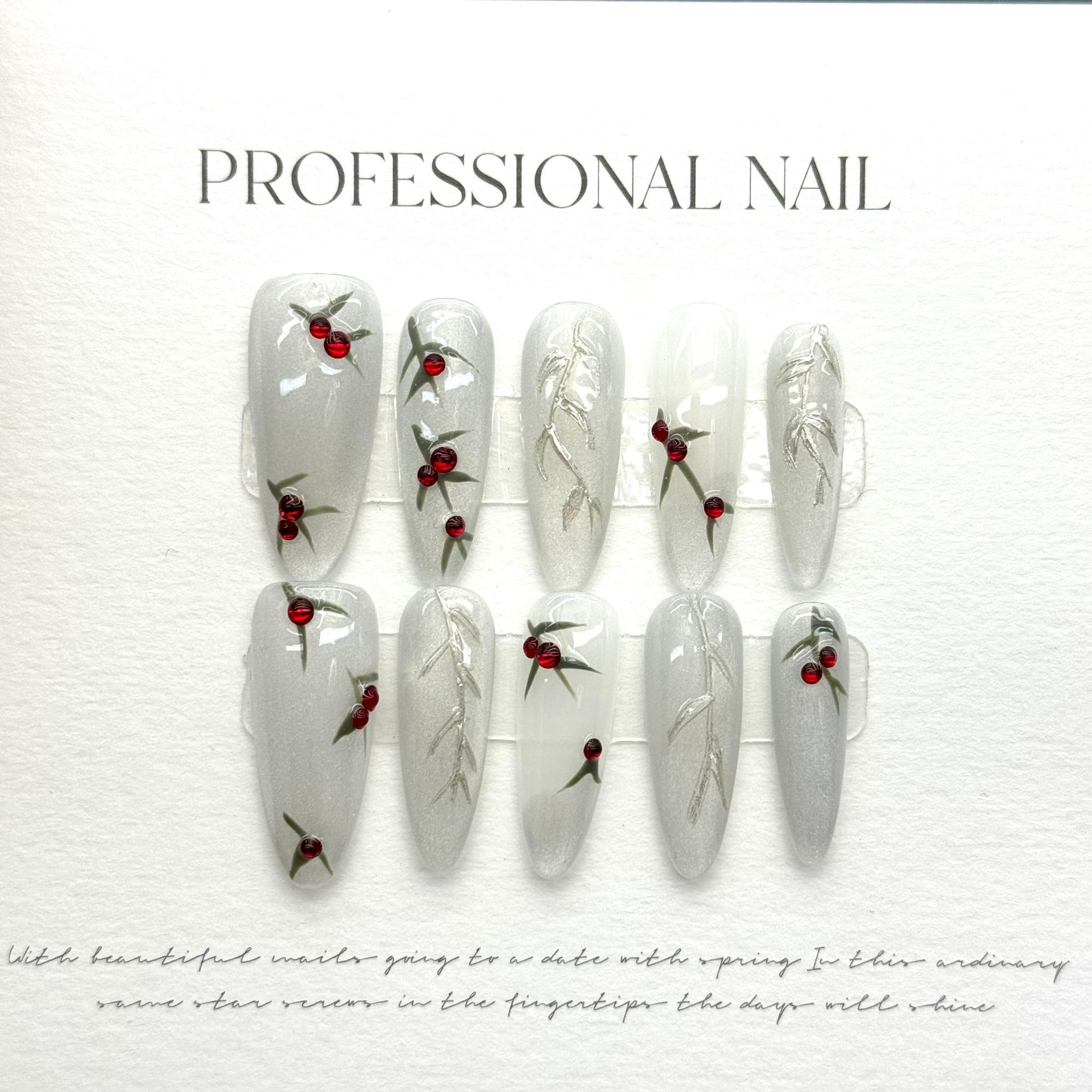 红豆猫眼 | 长杏仁 | 手绘可爱樱桃 | 纯手工穿戴甲