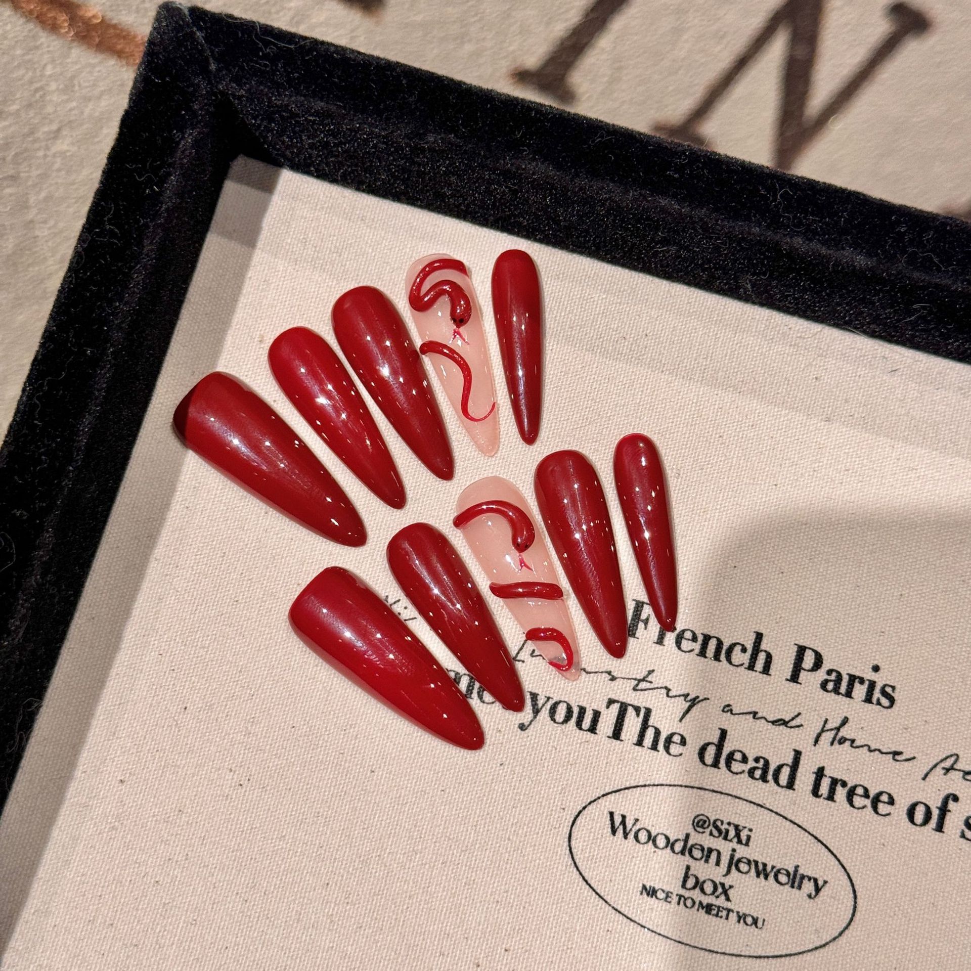 红色小蛇 | 水滴尖 | 秋冬显白辣妹 | 国风亮面简约 | 纯手工穿戴甲